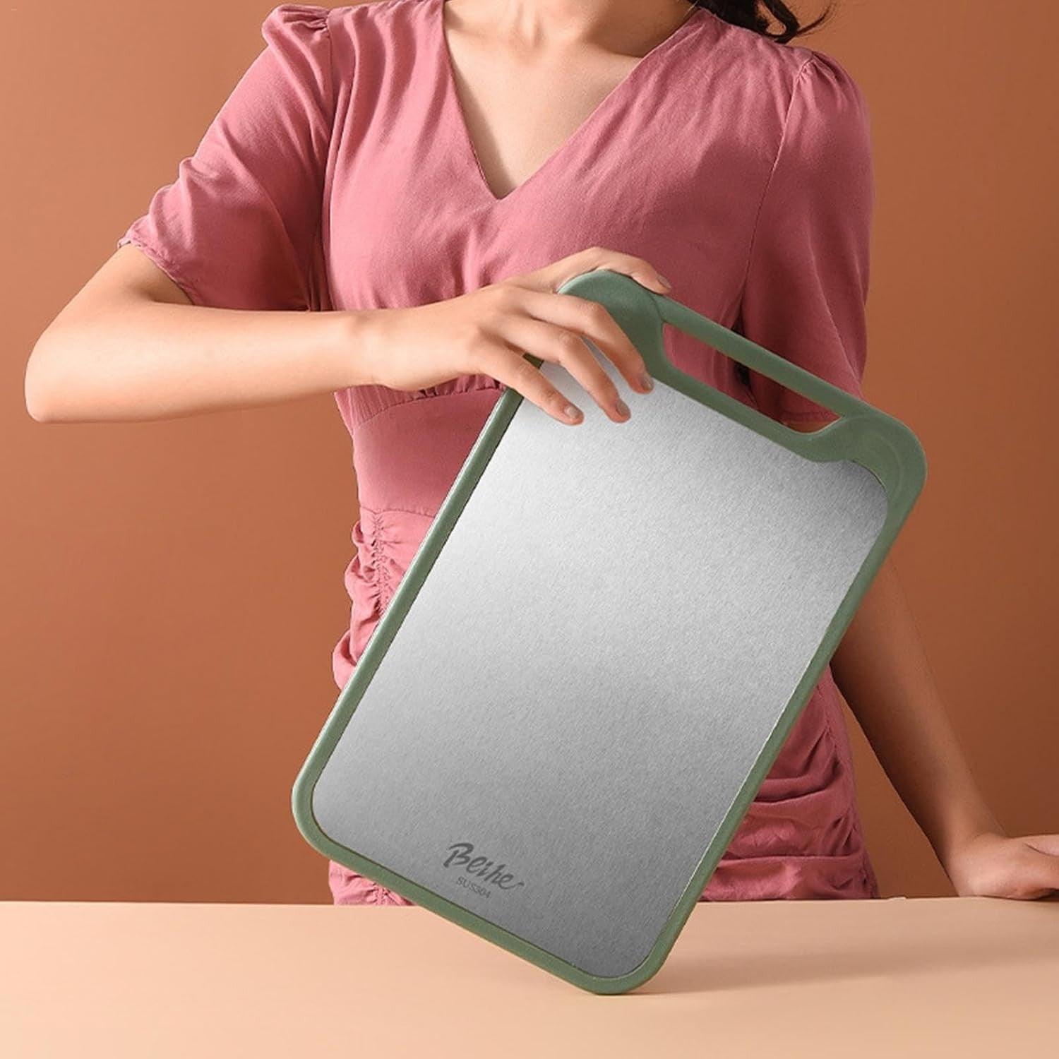Double-Sided Stainless Steel Cutting Board with Non-Slip Edges – Reversible Chopping Board for Safe Food Preparation 5