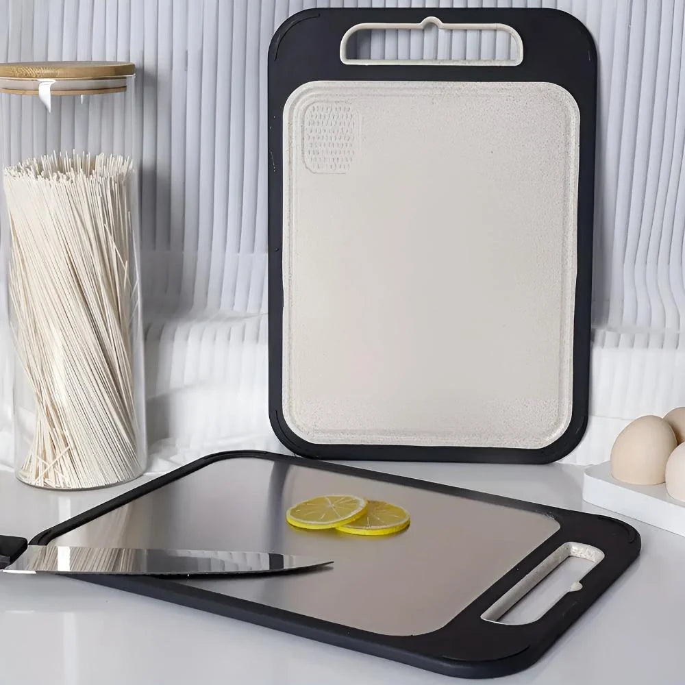 Dual-Sided Cutting Board with Stainless Steel and Rice Husk Surfaces for Hygienic Food Preparation – Durable, Non-Porous, Knife-Friendly 1