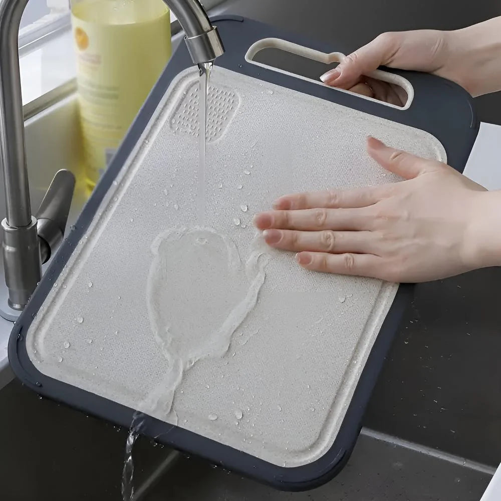 Dual-Sided Cutting Board with Stainless Steel and Rice Husk Surfaces for Hygienic Food Preparation – Durable, Non-Porous, Knife-Friendly 5