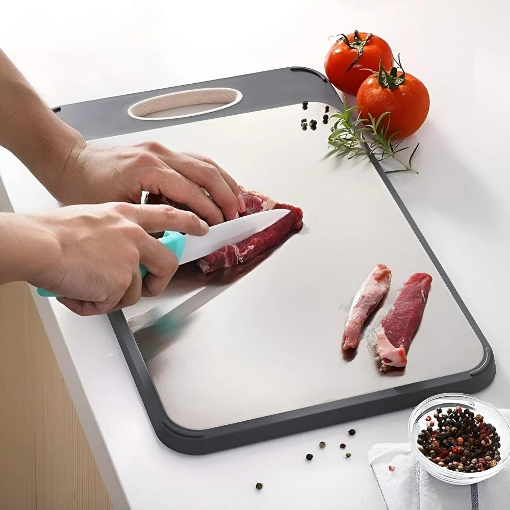 Dual-Sided Cutting Board with Stainless Steel and Rice Husk Surfaces for Hygienic Food Preparation – Durable, Non-Porous, Knife-Friendly 6