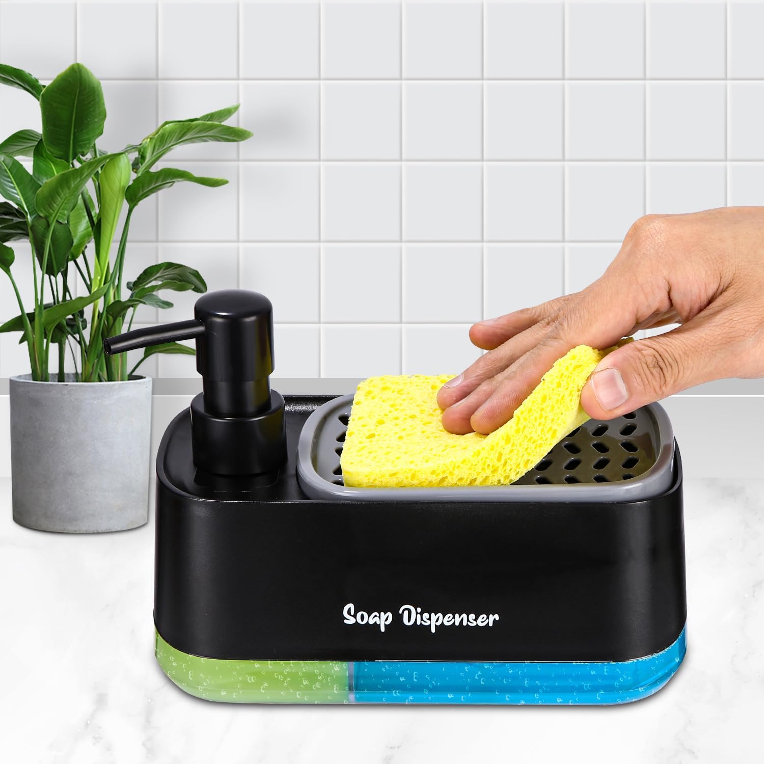 Dual Soap and Lotion Dispenser, Space-Saving Kitchen Soap Dispenser with Refillable Chambers for Easy Organization 5
