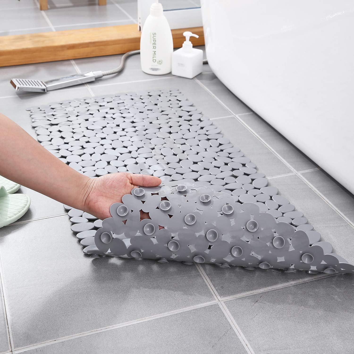 Eco-Friendly Non-Slip Bath Mat with Natural Pebble Design – 35×16 Shower Mat for Safe and Relaxing Bathroom Experience 3