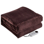 Electric Heated Flannel Blanket, 6 Heat Settings, Brown and White-Blanket-Homely Dreams-Default-Homely Dreams