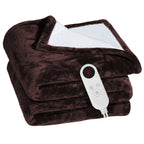 Electric Heated Flannel Blanket, 6 Heat Settings, Brown and White-Blanket-Homely Dreams-Default-Homely Dreams