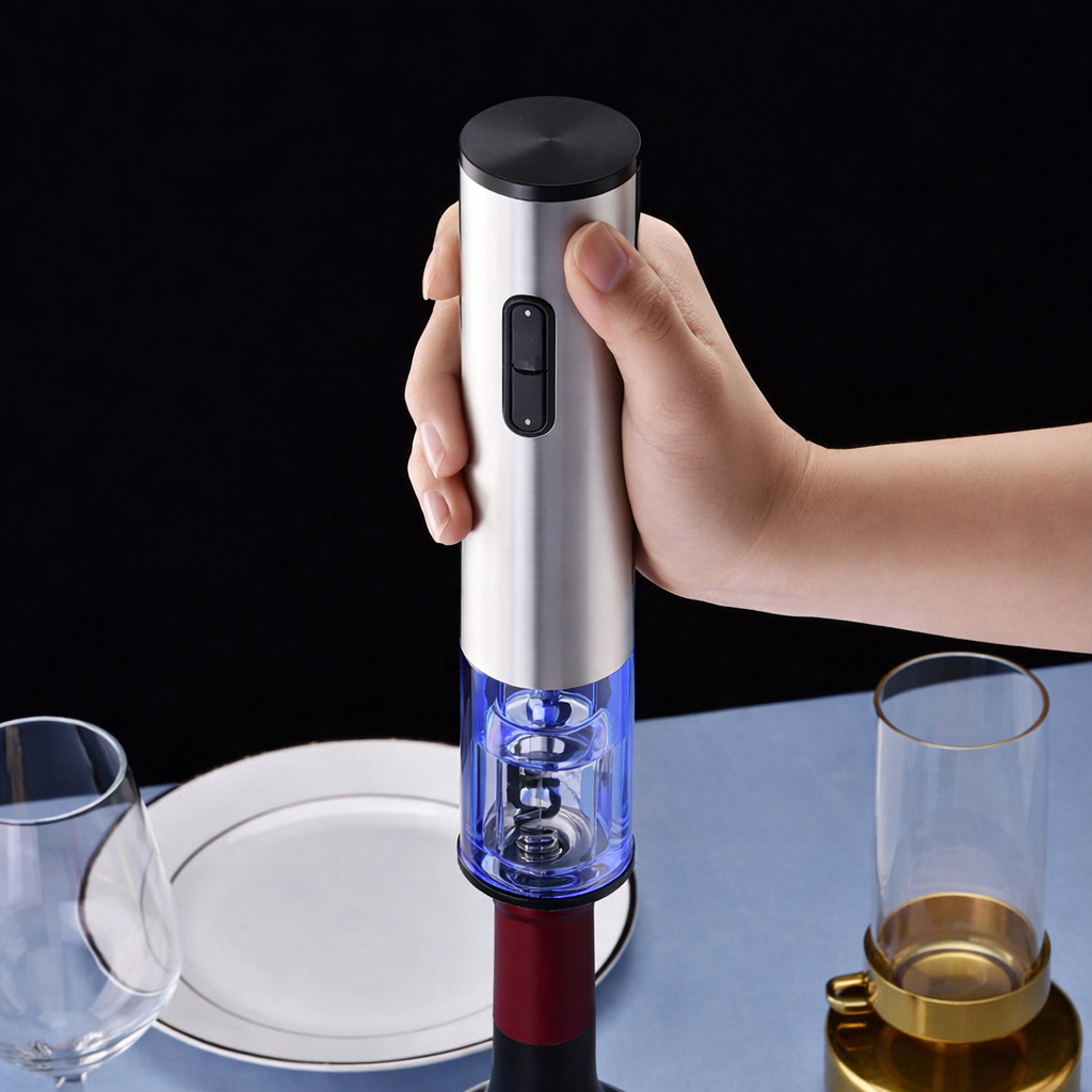 Electric Wine Opener Set Rechargeable Plastic and Stainless Steel with Pourer and Stopper 2