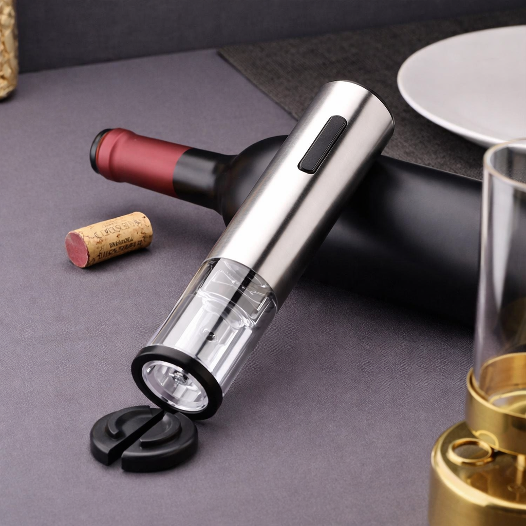 Electric Wine Opener Set Rechargeable Plastic and Stainless Steel with Pourer and Stopper 3