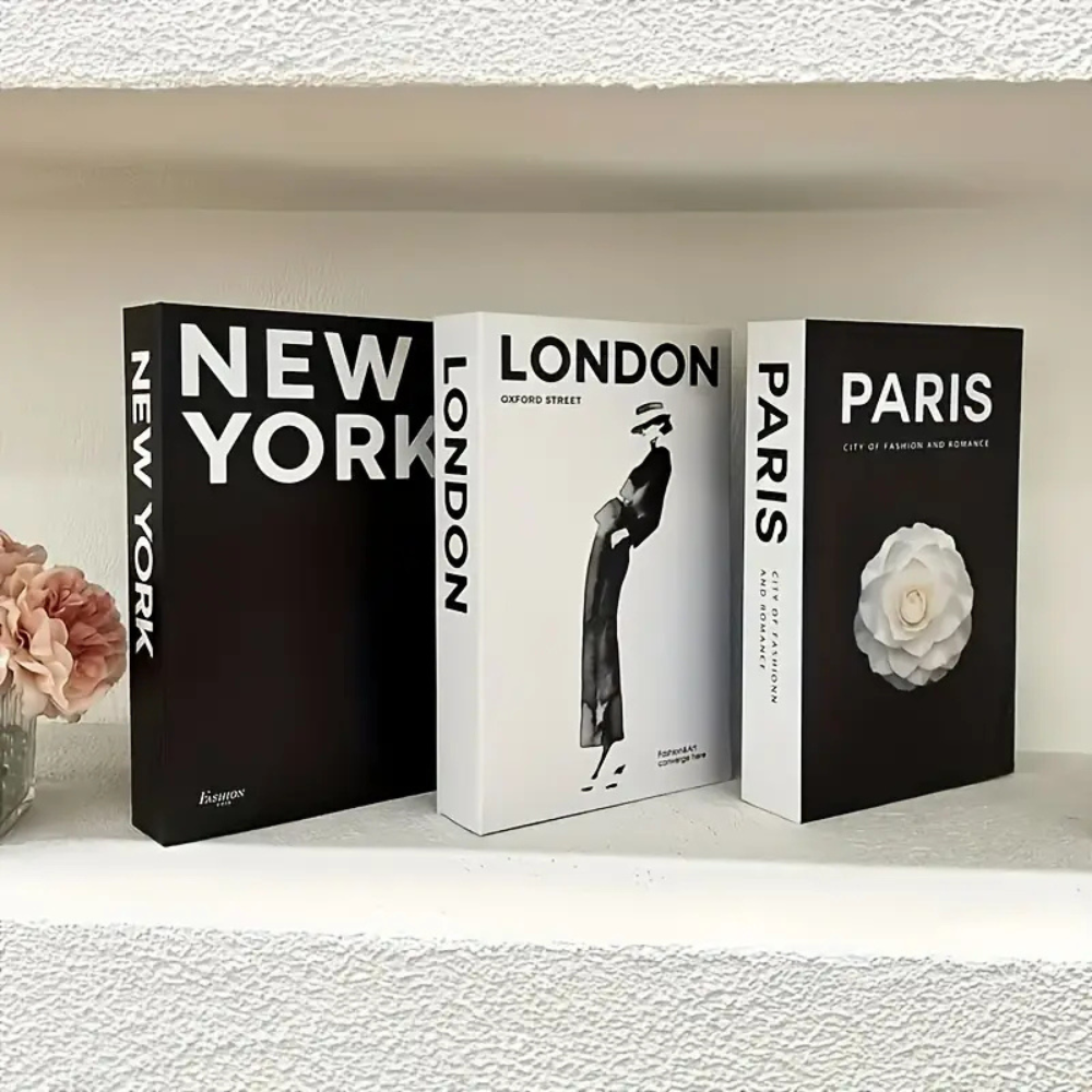 Elegant Decorative Faux Book Set – Set of 3 Stylish Fake Books Decor for Modern Home Accent, Neutral Tones 1