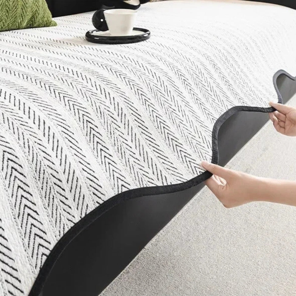 Elegant Herringbone Sofa Cover with Scallop Edge – Soft Microfiber Blend Slipcover Couch Protector for Stylish Home Decor 5