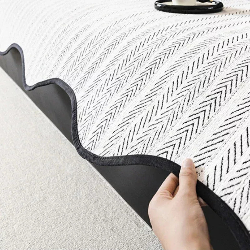 Elegant Herringbone Sofa Cover with Scallop Edge – Soft Microfiber Blend Slipcover Couch Protector for Stylish Home Decor 7