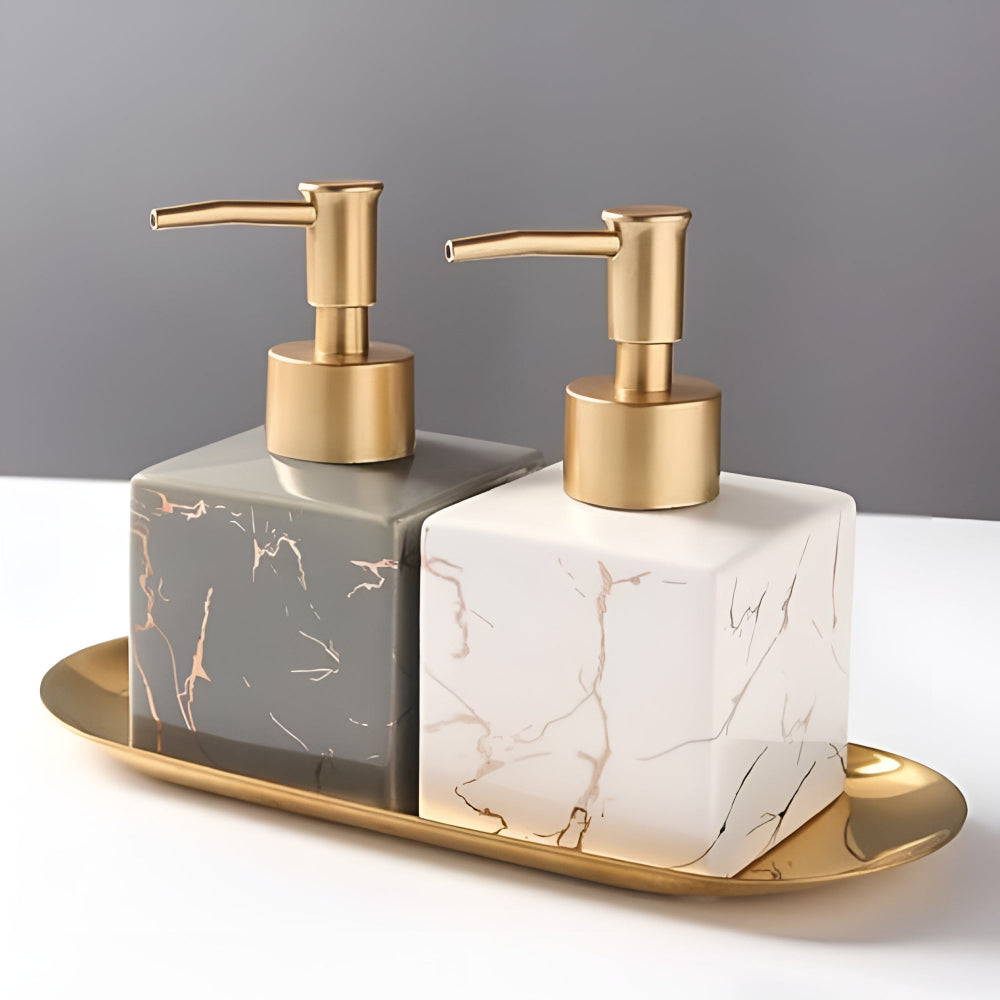 Elegant Marble Soap Dispenser for Kitchen and Bathroom – 280 ml Ceramic Hand Soap Dispenser with Pump in Gold 1