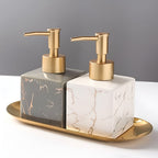 Elegant Marble Soap Dispenser for Kitchen and Bathroom – 280 ml Ceramic Hand Soap Dispenser with Pump in Gold 1