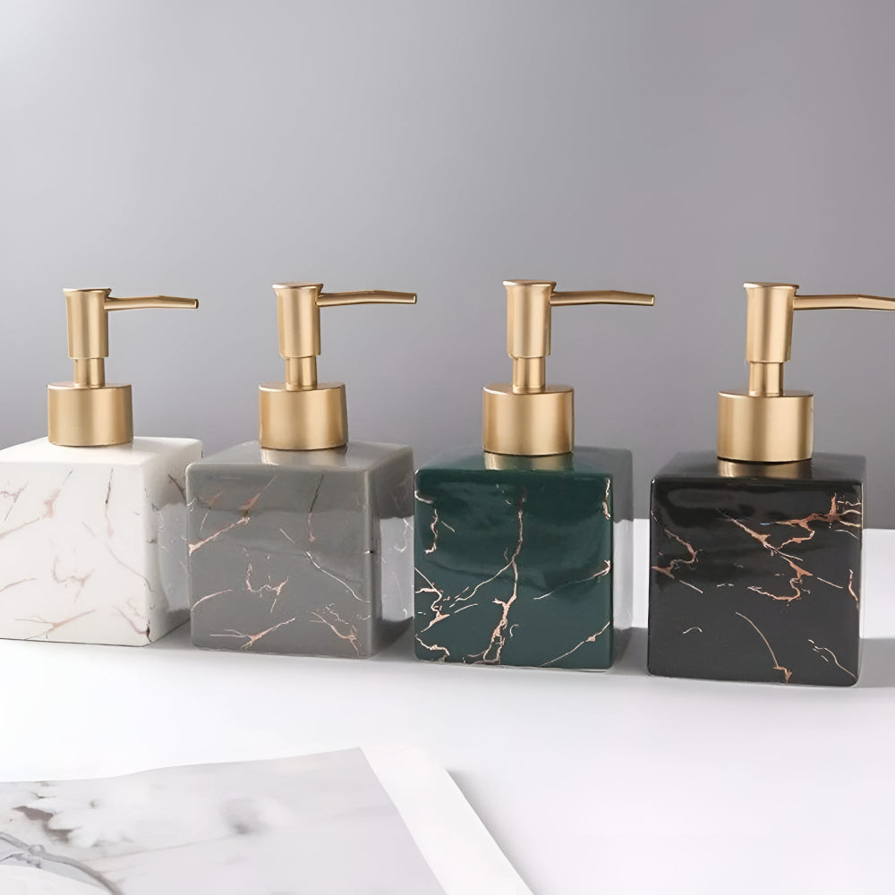 Elegant Marble Soap Dispenser for Kitchen and Bathroom – 280 ml Ceramic Hand Soap Dispenser with Pump in Gold 3