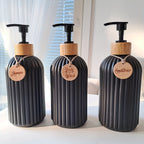 Elegant Refillable Shampoo Bottle Set – 3-Piece Black and White Collection with User-Friendly Pump Dispensers 1