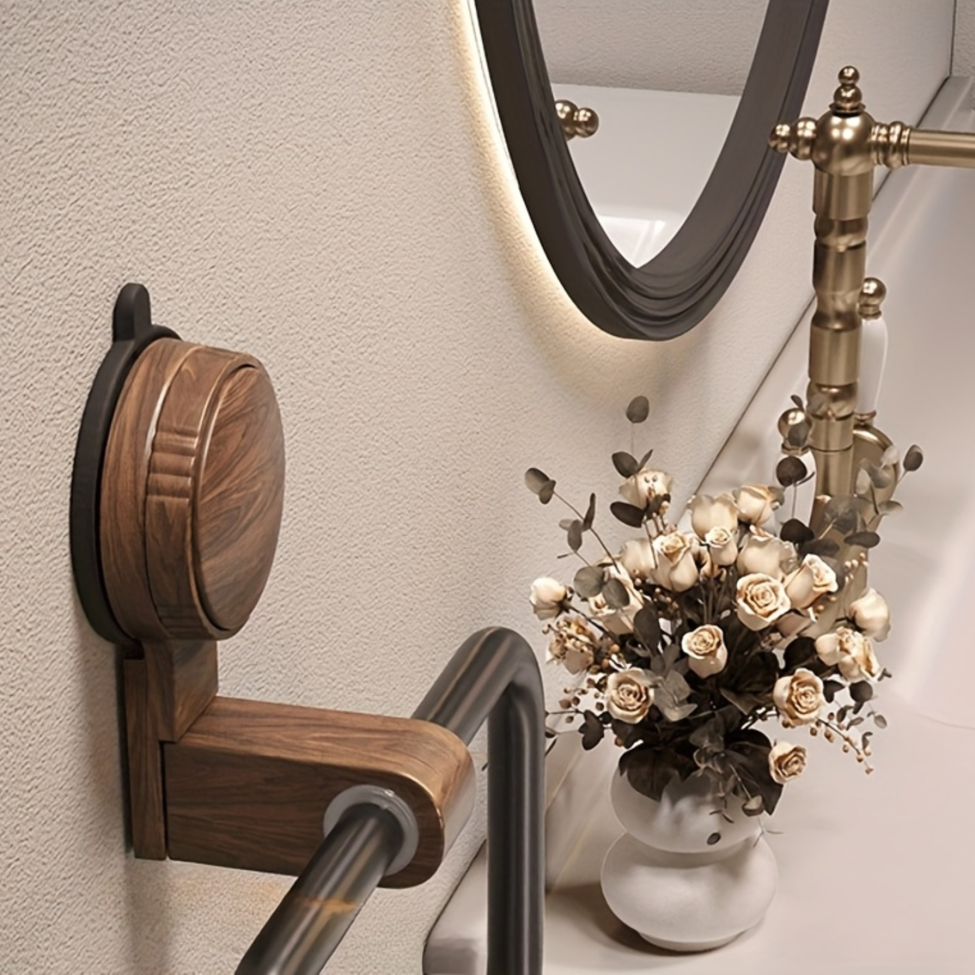 Elegant Towel Holder - Stylish Design with Walnut Accents 4