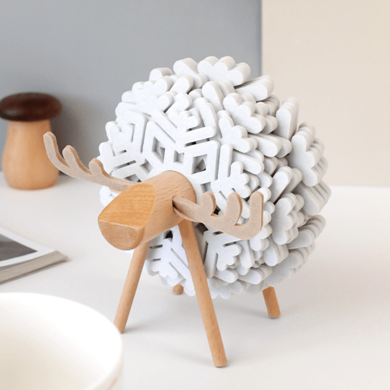 Elk 12-Piece Felt Coaster Set with Wooden Holder for Table Protection 0