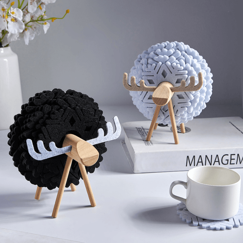 Elk 12-Piece Felt Coaster Set with Wooden Holder for Table Protection 4
