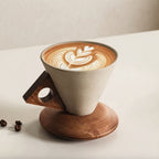 Espresso Cup Set Ceramic Solid Wood Handle Saucer