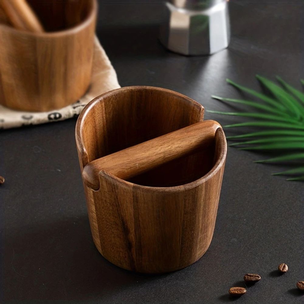 Espresso Knock Box Acacia Wood Built In Knock Bar Compact 3