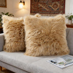 Faux Fur Throw Pillow Covers 20x20 - Soft Beige Decorative Accent 1