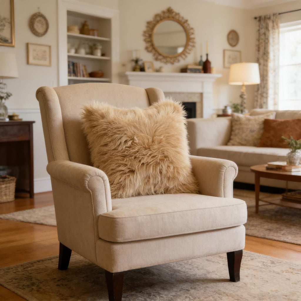 Faux Fur Throw Pillow Covers 20x20 - Soft Beige Decorative Accent 2