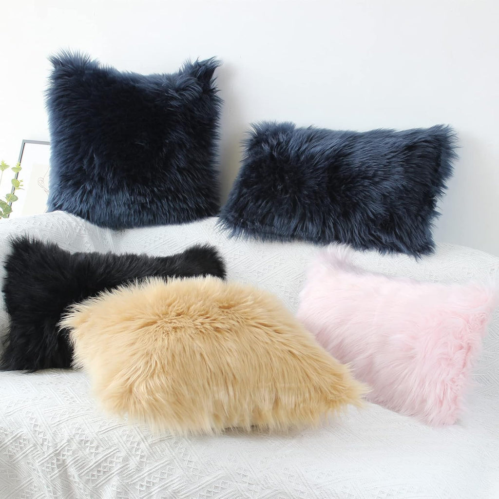 Faux Fur Throw Pillow Covers 20x20 - Soft Beige Decorative Accent 4
