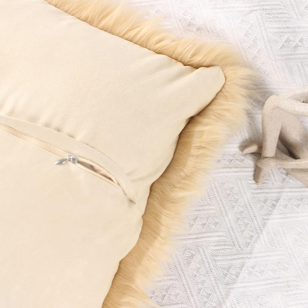 Faux Fur Throw Pillow Covers 20x20 - Soft Beige Decorative Accent 6