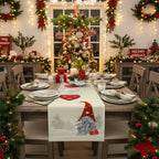 Festive Christmas Linen Table Runner with Snowflake Gnome Motif – Textured Fabric for Holiday Décor, 33x150 cm 2