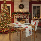 Festive Christmas Linen Table Runner with Snowflake Gnome Motif – Textured Fabric for Holiday Décor, 33x150 cm 3