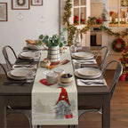Festive Christmas Linen Table Runner with Snowflake Gnome Motif – Textured Fabric for Holiday Décor, 33x150 cm 4