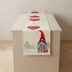 Festive Linen Table Runner with Snowflake Gnome Design 1