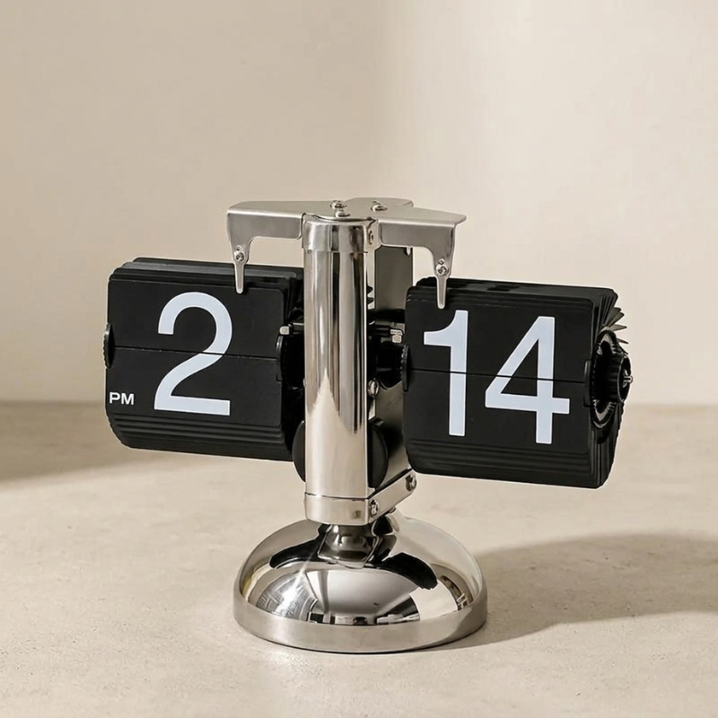 Flip Clock 21 x 9.8 x 16.5 cm Stainless Steel PVC ABS Battery Operated, Modern Functionality