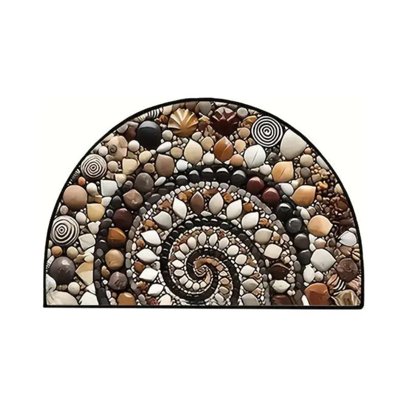Floor Mat 50 x 80 cm Non Slip Fabric Pebble Pattern Semi Circular, Ocean-Inspired 8