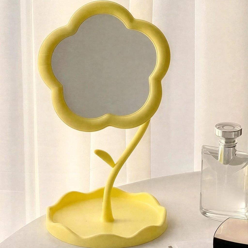 Flower Tabletop Vanity Mirror - Floral Design with Integrated Tray 0