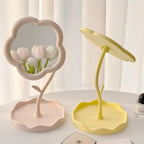 Flower Tabletop Vanity Mirror - Floral Design with Integrated Tray 1