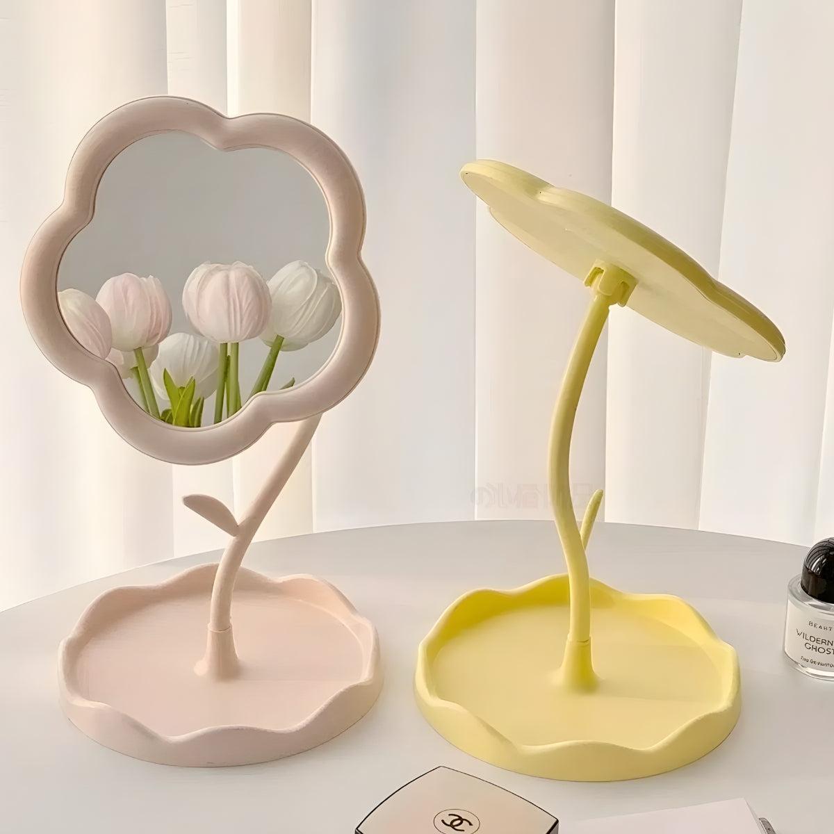 Flower Tabletop Vanity Mirror - Floral Design with Integrated Tray 1