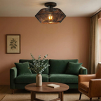 Flush Mount Ceiling Light - Handwoven Bamboo Shade for Warm Ambiance 0