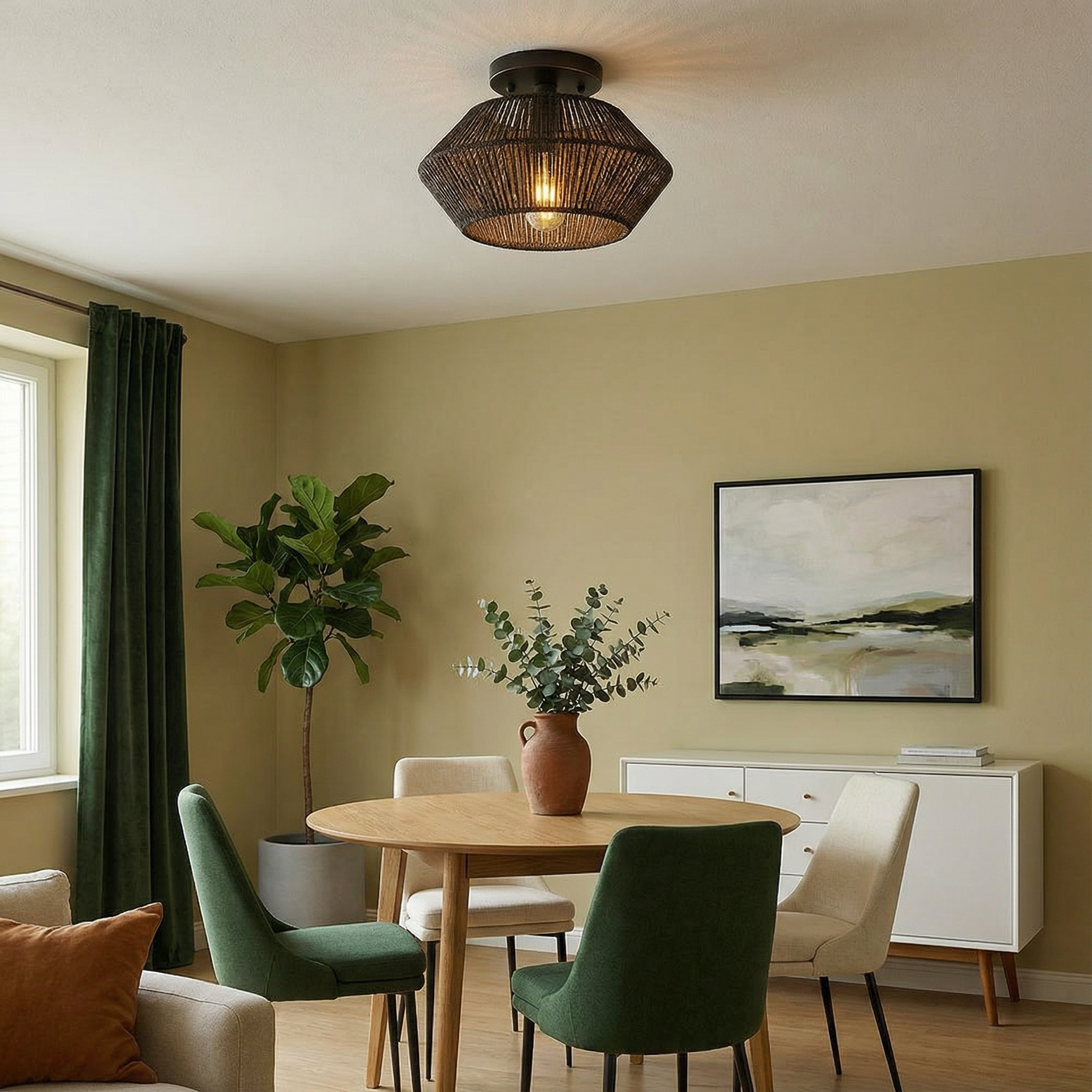 Flush Mount Ceiling Light - Handwoven Bamboo Shade for Warm Ambiance 1