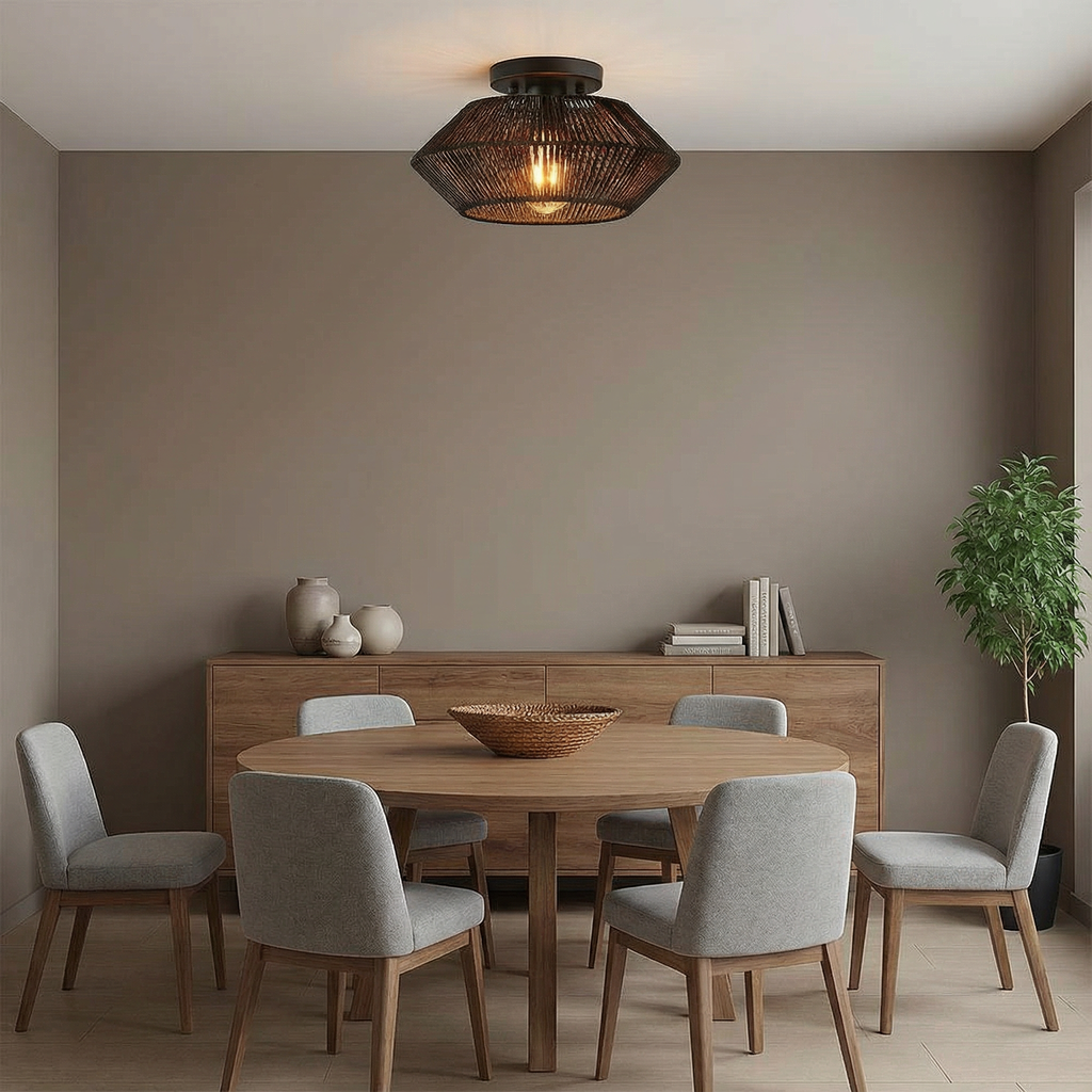 Flush Mount Ceiling Light - Handwoven Bamboo Shade for Warm Ambiance 2