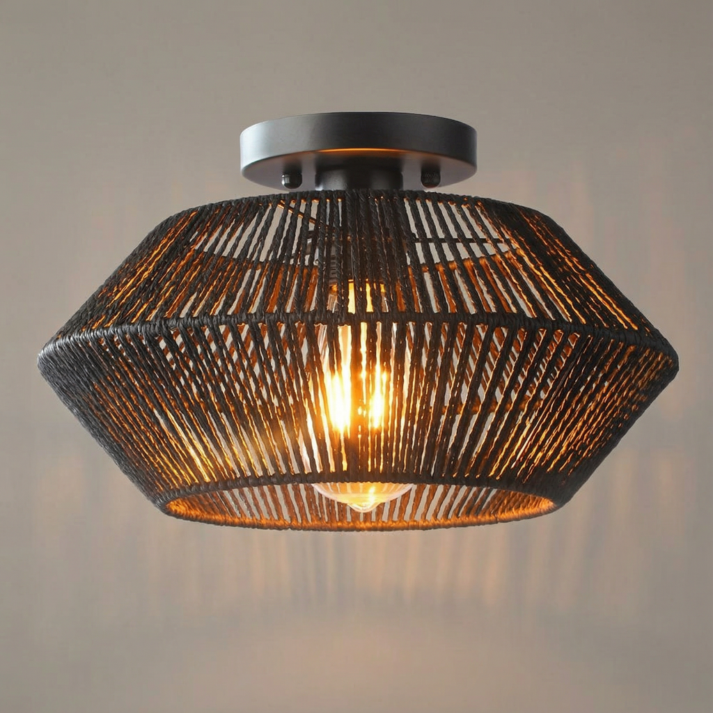 Flush Mount Ceiling Light - Handwoven Bamboo Shade for Warm Ambiance 4