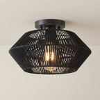 Flush Mount Ceiling Light Bamboo Shade LED Hardwired 01