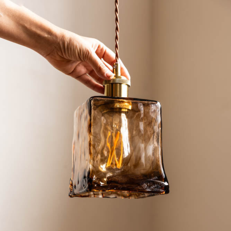 Flush Mount Ceiling Light Blown Dark Brown Square Design 02