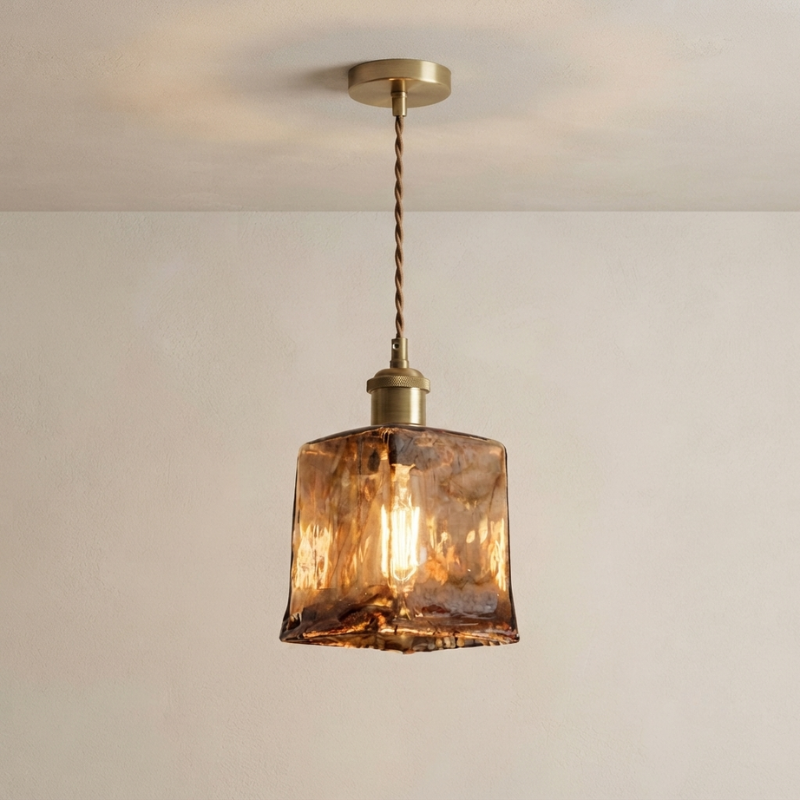 Flush Mount Ceiling Light Blown Dark Brown Square Design 1