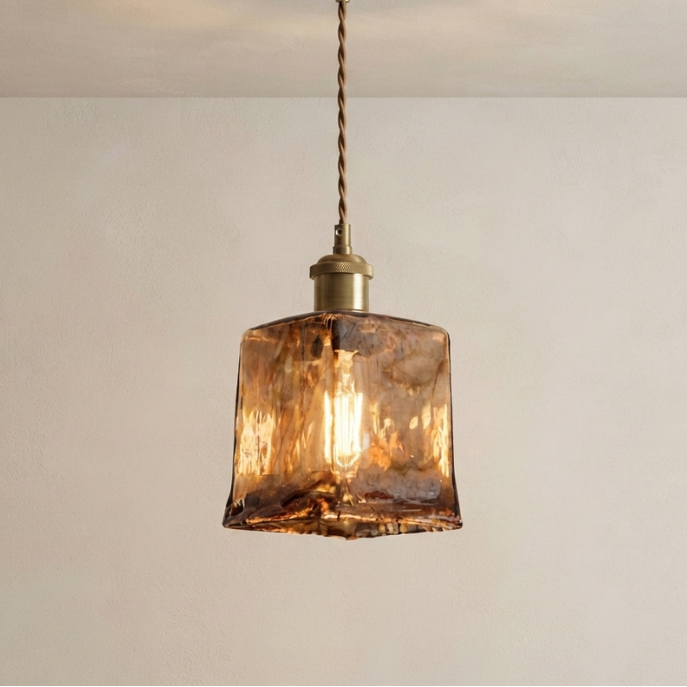 Flush Mount Ceiling Light Blown Dark Brown Square Design