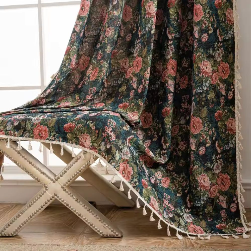 French Vintage Floral Curtain - Elegant Light Diffusion for Living Room 0