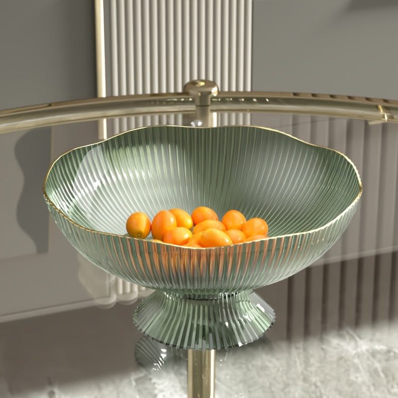 Fruit Bowl Plastic Gold Rim Transparent 25 cm Round, Elegant Gold Rim Design