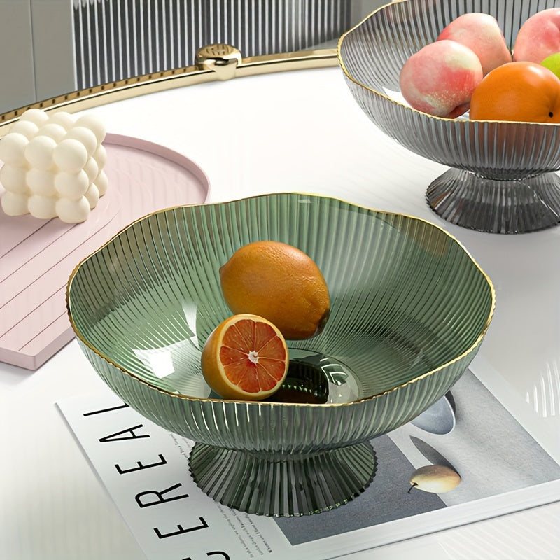 Fruit Bowl Plastic Gold Rim Transparent 25 cm Round, Elegant Gold Rim Design 2