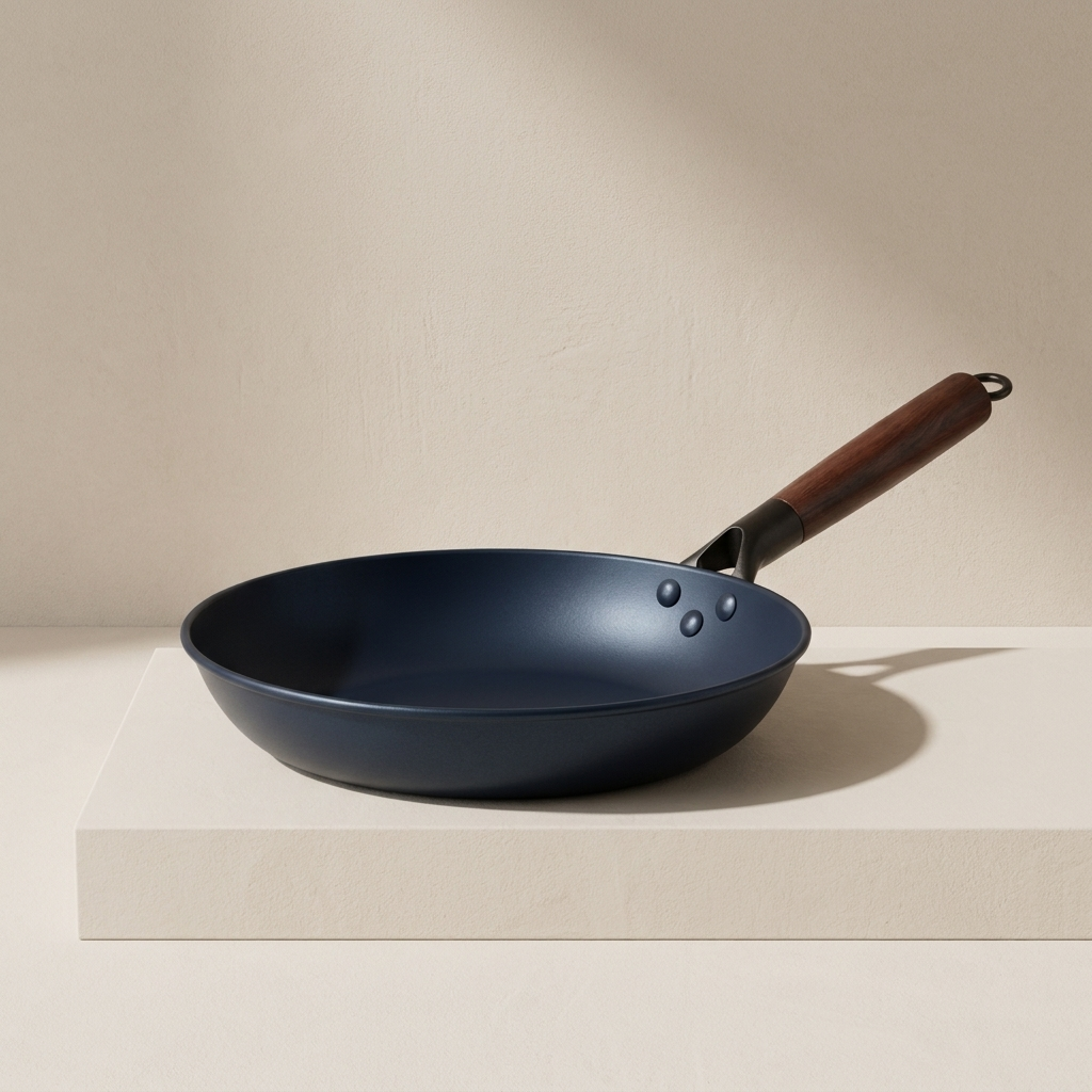 Frying Pan with Wooden Handle for Gas and Induction Cooktops