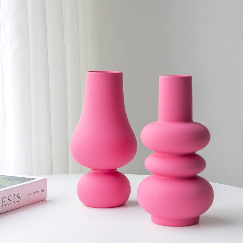 Fuchsia Abstract Ceramic Vase – Elegant Pink Decorative Vase with Glazed Finish and Modern Design 1