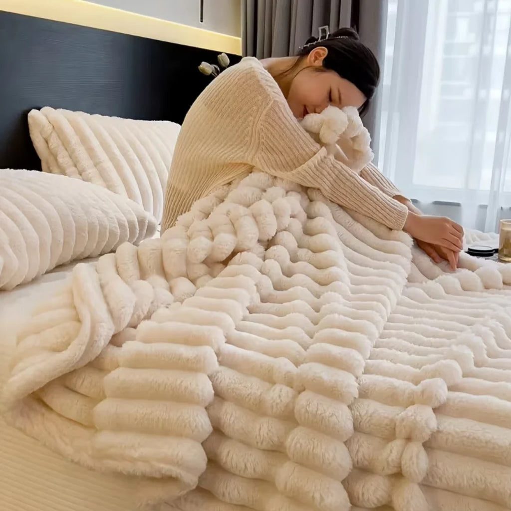 Fur Blanket - Luxurious Soft Throw with Rabbit Fur Look-Blanket-Homely Dreams-Khaki-100 x 150cm/39.37 x 59.05inch-Homely Dreams