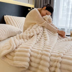 Fur Blanket - Luxurious Soft Throw with Rabbit Fur Look-Blanket-Homely Dreams-Khaki-100 x 150cm/39.37 x 59.05inch-Homely Dreams